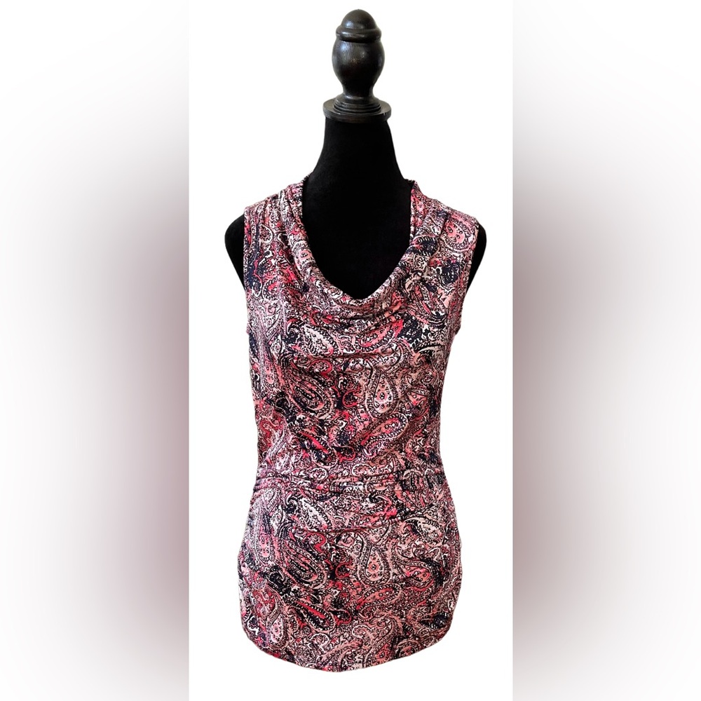 Dana Buchman: Pink Paisley Pattern Sleeveless Drape Neck Blouse
